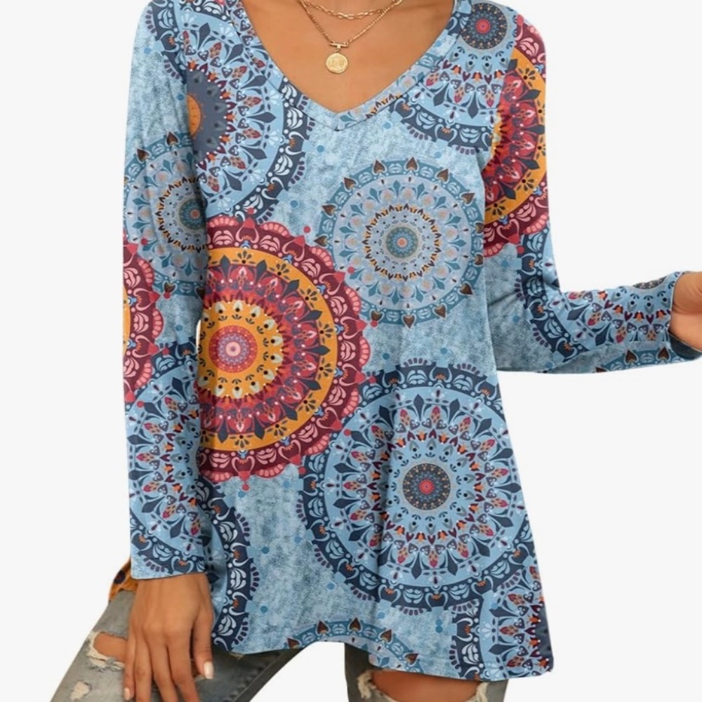 AWULIFFAN large long sleeved multi color long length flowy tunic